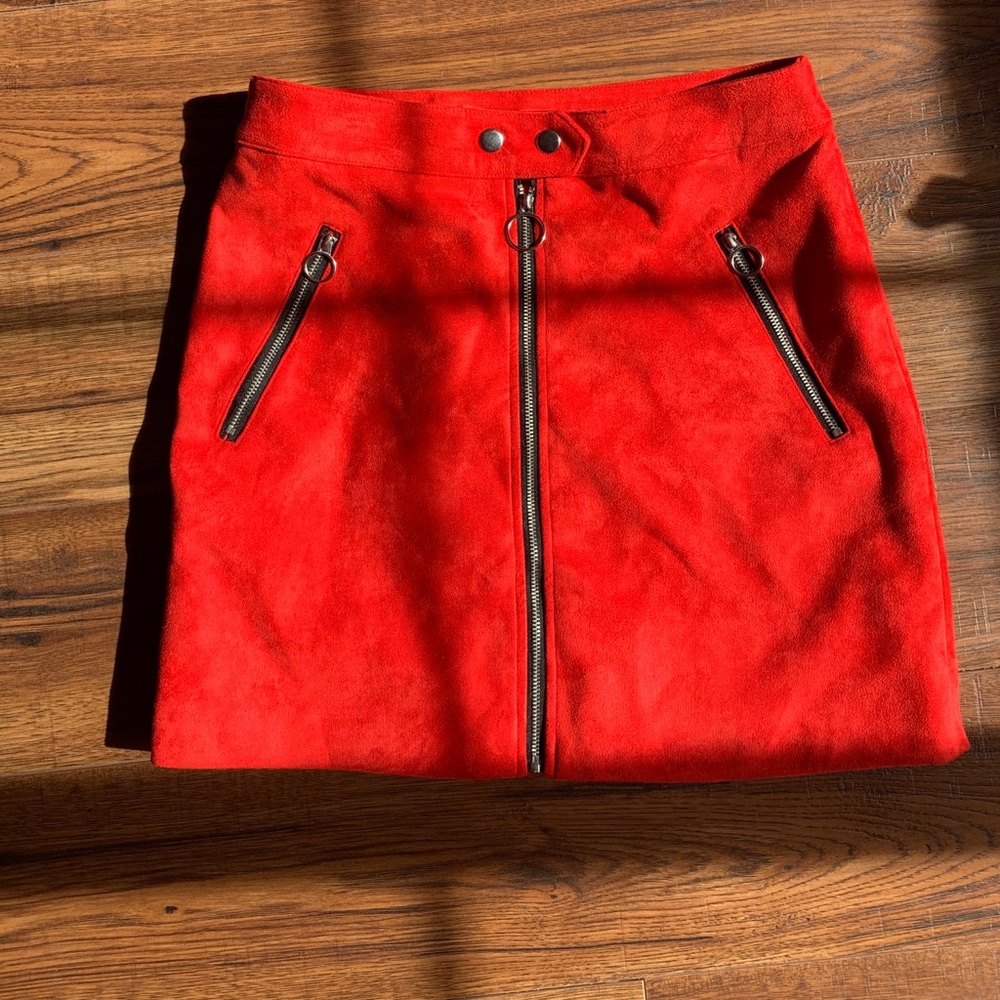 Red Zipper Mini Skirt